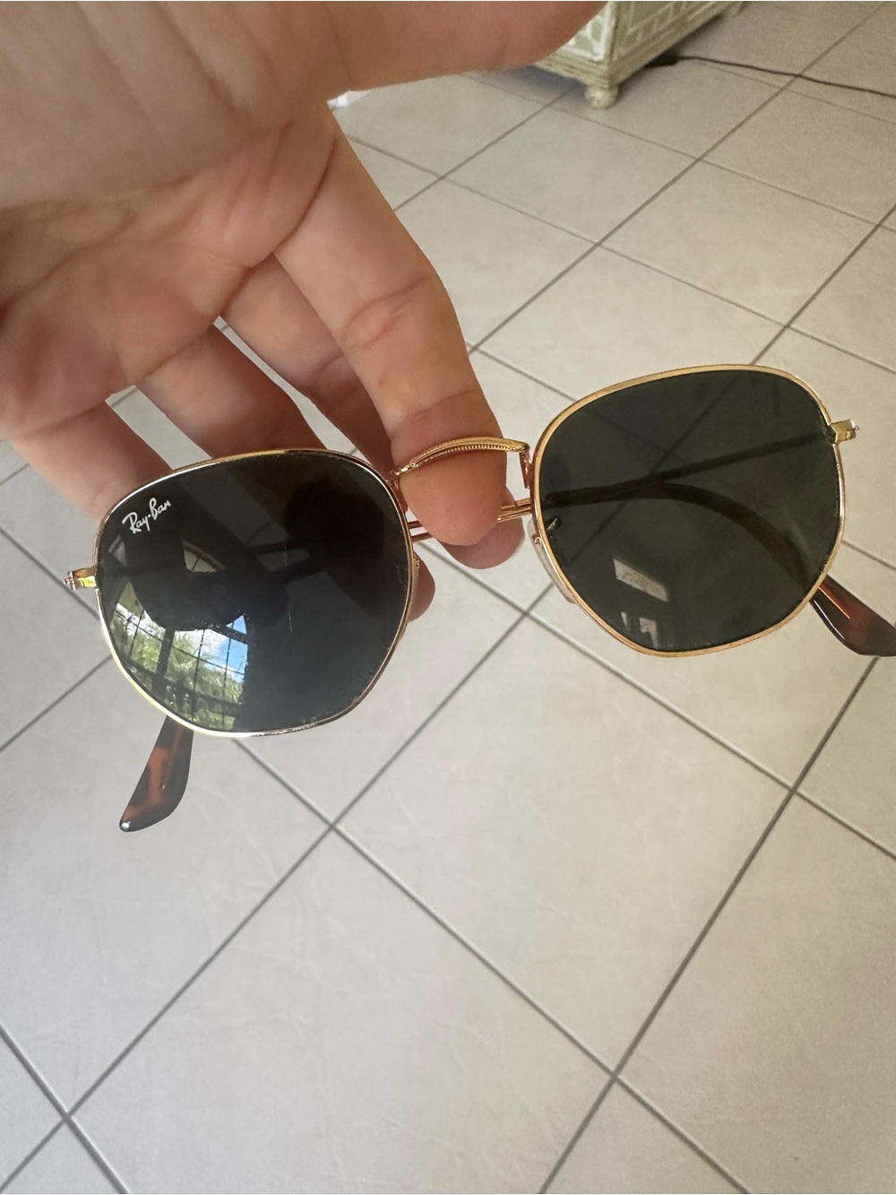 Ray-Ban Women's Gold Frame Sunglasses with Dark Green Lenses